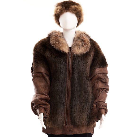 80’s fur and leather coat and vest / removable sleeves - Picture 2 of 8